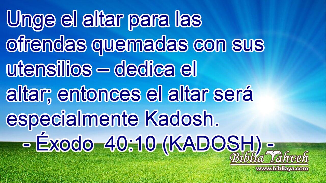  Unge el altar para las ofrendas quemadas con sus utensilios – dedica el altar; entonces el altar será especialmente Kadosh. 