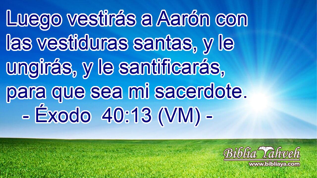  Luego vestirás a Aarón con las vestiduras santas, y le ungirás, y le santificarás, para que sea mi sacerdote. 