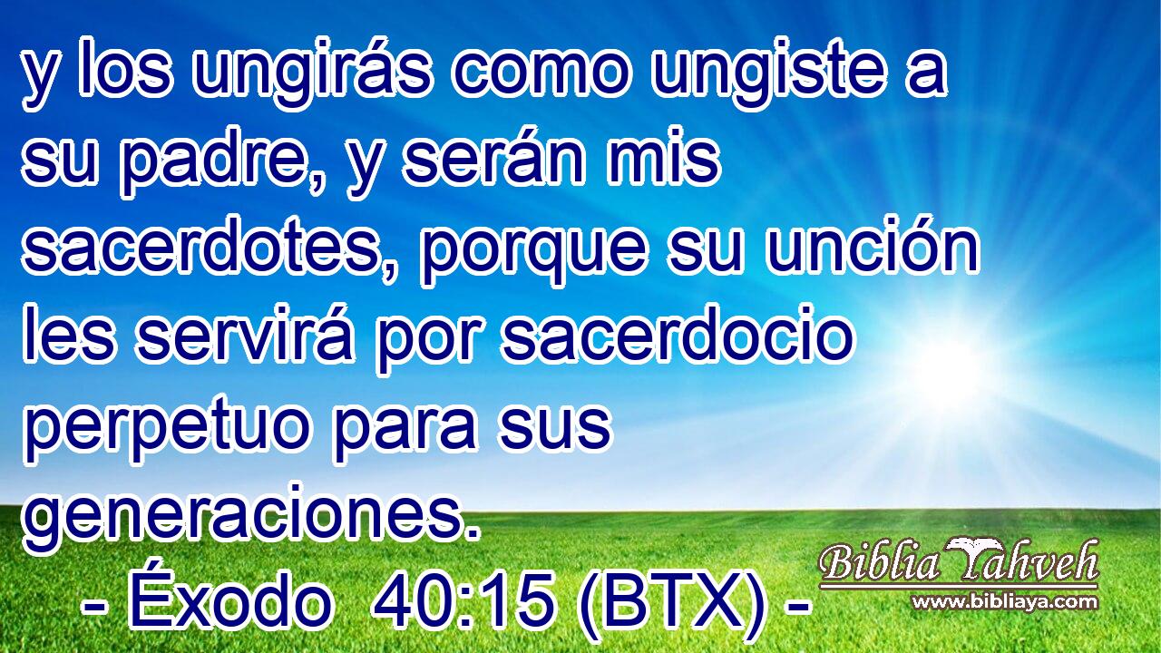 y los ungirás como ungiste a su padre, y serán mis sacerdotes, porque su unción les servirá por sacerdocio perpetuo para sus generaciones.