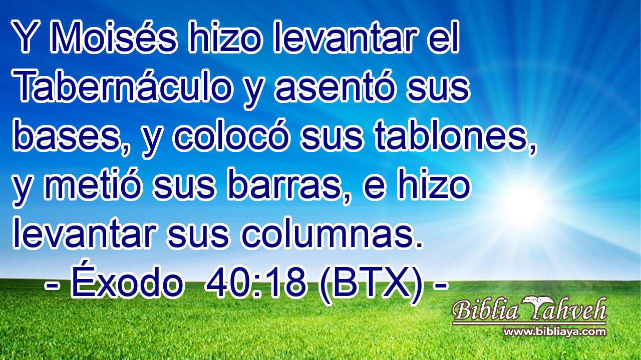 Y Moisés hizo levantar el Tabernáculo y asentó sus bases, y colocó sus tablones, y metió sus barras, e hizo levantar sus columnas.