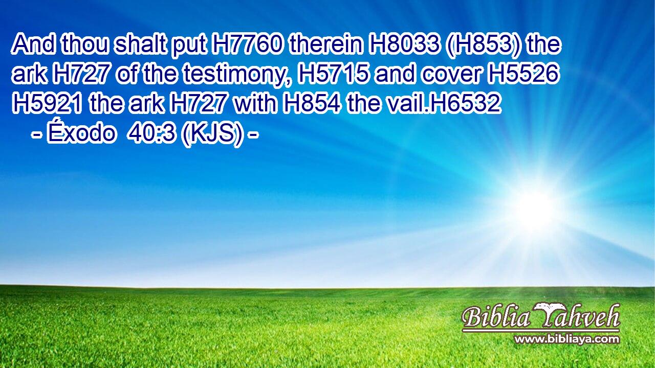 And thou shalt put H7760 therein H8033 (H853) the ark H727 of the testimony, H5715 and cover H5526  H5921 the ark H727 with H854 the vail.H6532
