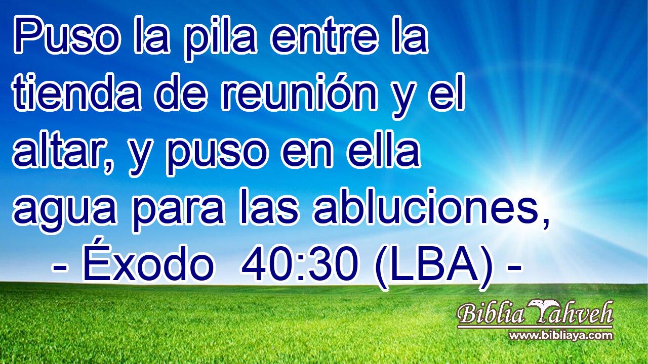 Puso la pila entre la tienda de reunión y el altar, y puso en ella agua para las abluciones,