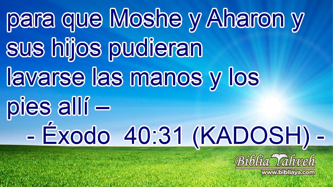  para que Moshe y Aharon y sus hijos pudieran lavarse las manos y los pies allí – 
