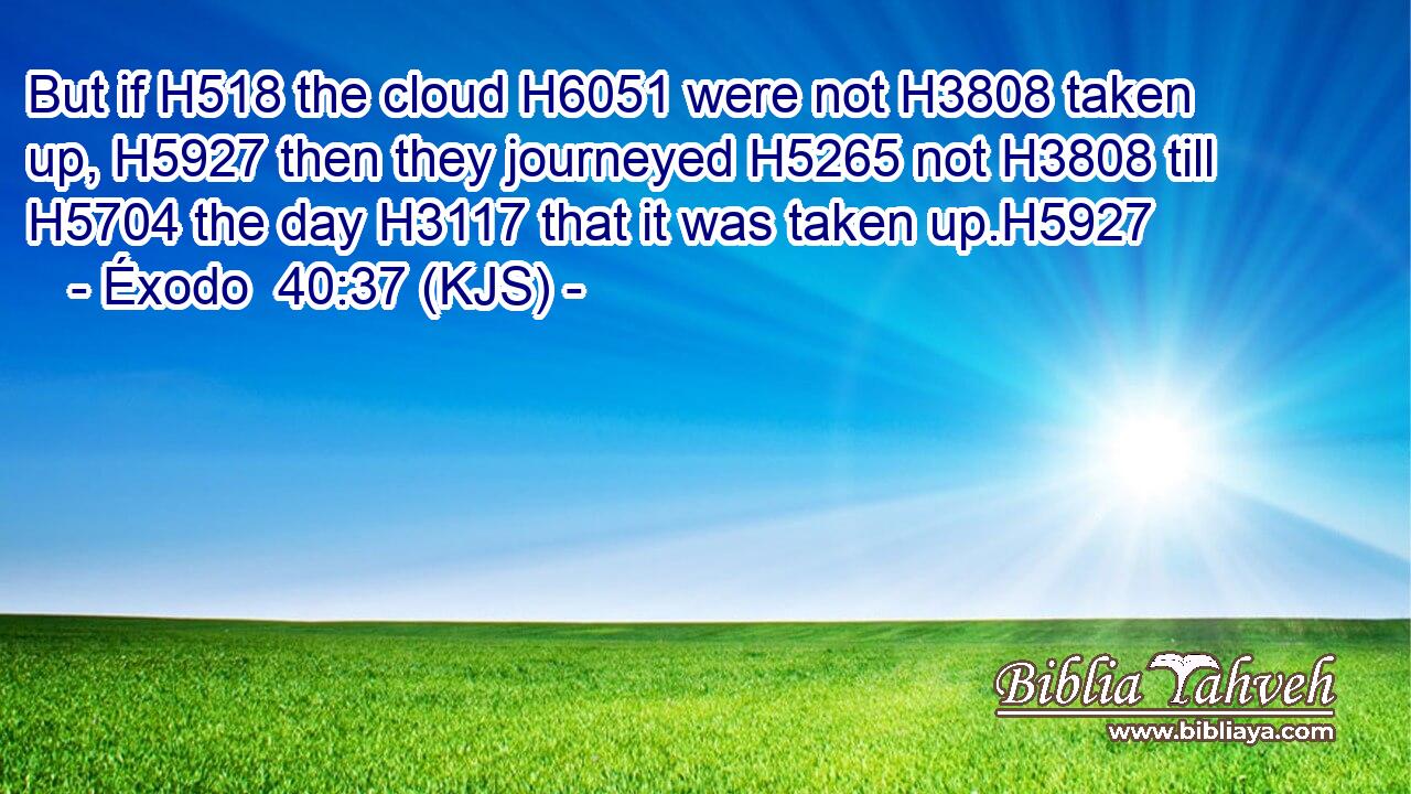 But if H518 the cloud H6051 were not H3808 taken up, H5927 then they journeyed H5265 not H3808 till H5704 the day H3117 that it was taken up.H5927