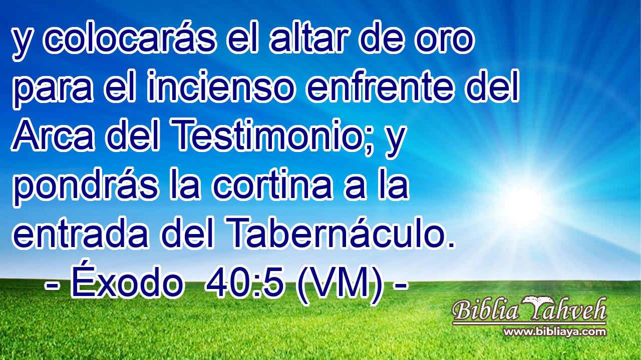  y colocarás el altar de oro para el incienso enfrente del Arca del Testimonio; y pondrás la cortina a la entrada del Tabernáculo. 