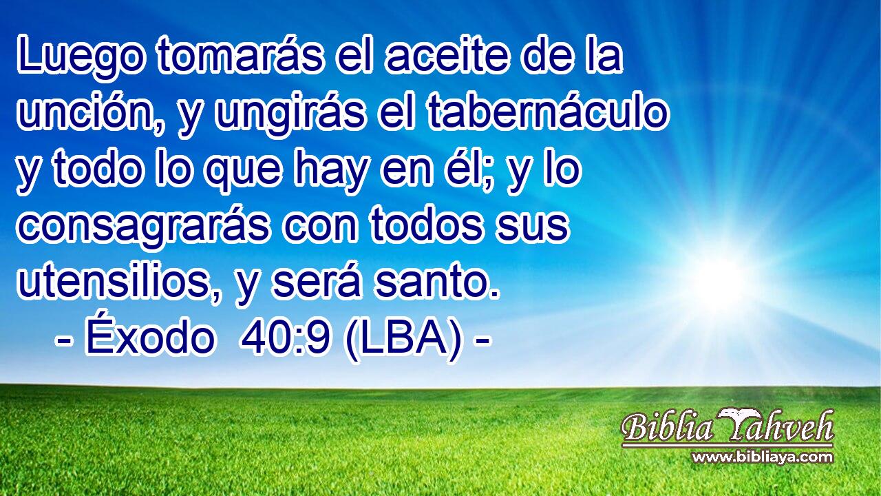 Luego tomarás el aceite de la unción, y ungirás el tabernáculo y todo lo que hay en él; y lo consagrarás con todos sus utensilios, y será santo.