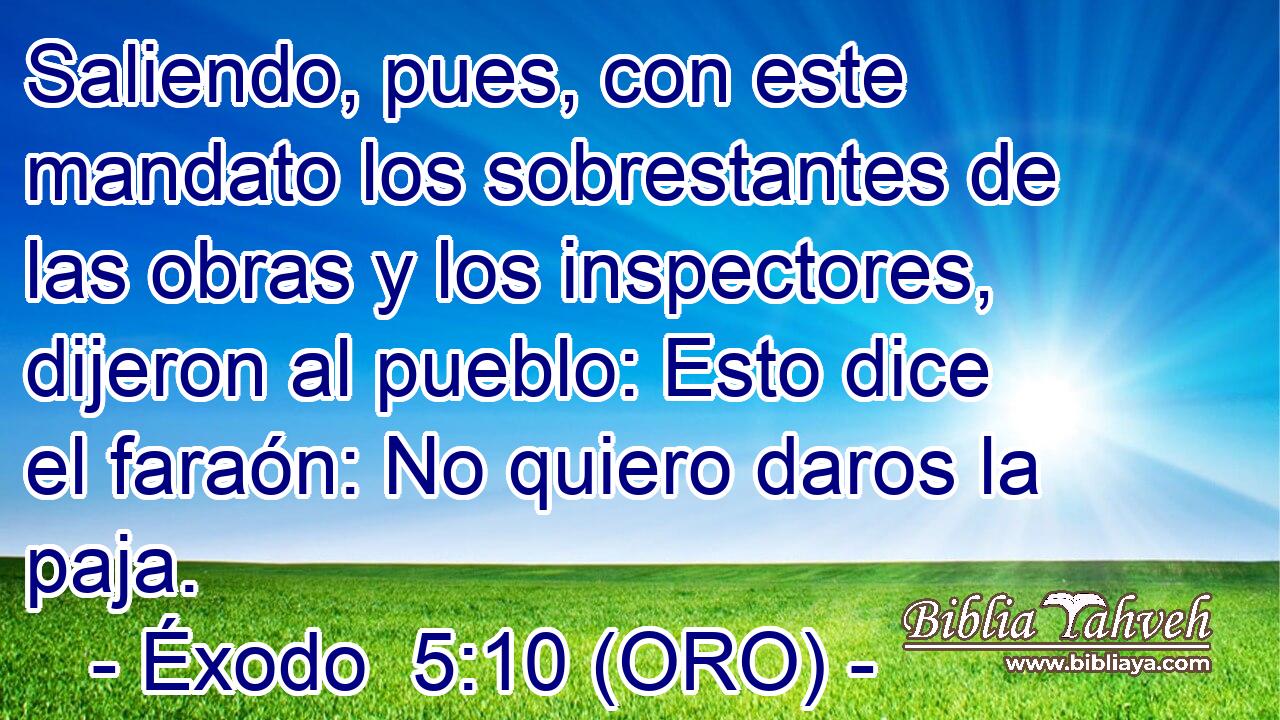 Saliendo, pues, con este mandato los sobrestantes de las obras y los inspectores, dijeron al pueblo: Esto dice el faraón: No quiero daros la paja. 