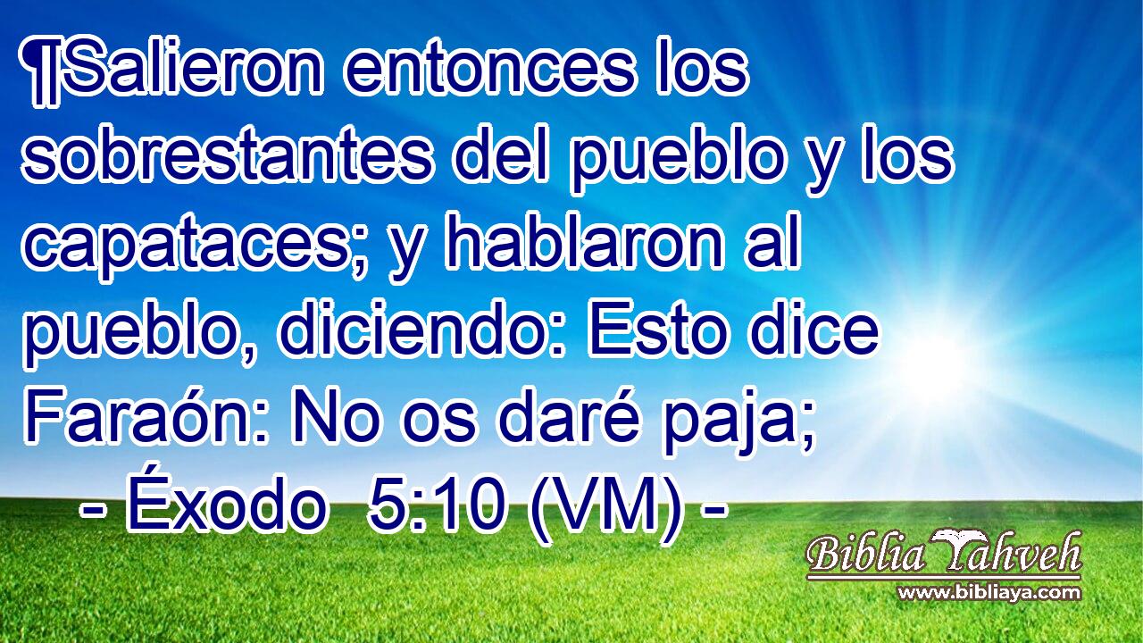  ¶Salieron entonces los sobrestantes del pueblo y los capataces; y hablaron al pueblo, diciendo: Esto dice Faraón: No os daré paja; 