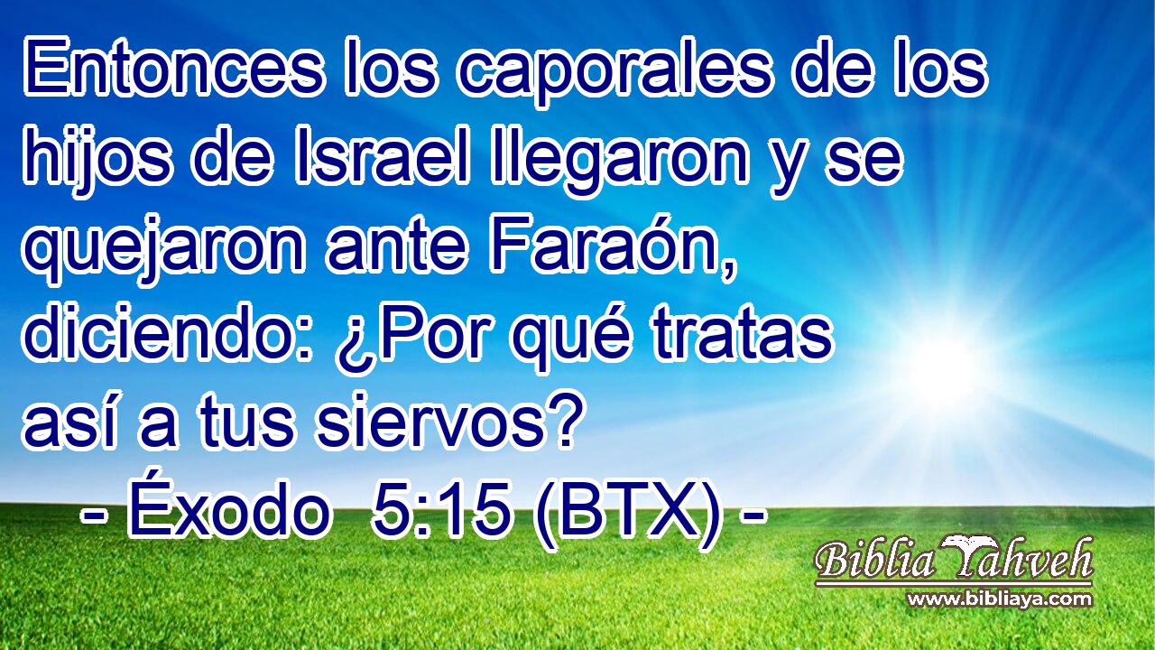 Entonces los caporales de los hijos de Israel llegaron y se quejaron ante Faraón, diciendo: ¿Por qué tratas así a tus siervos?