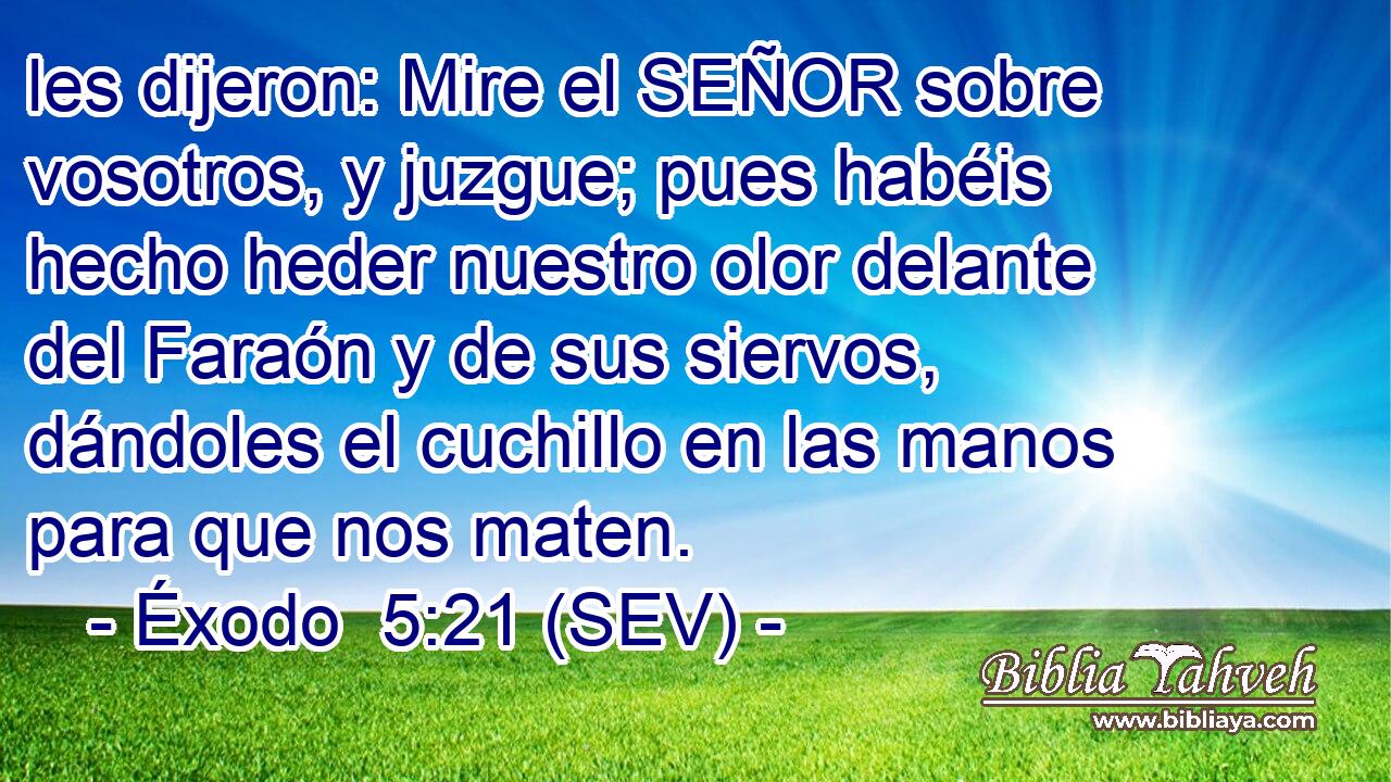 les dijeron: Mire el SEÑOR sobre vosotros, y juzgue; pues habéis hecho heder nuestro olor delante del Faraón y de sus siervos, dándoles el cuchillo en las manos para que nos maten.