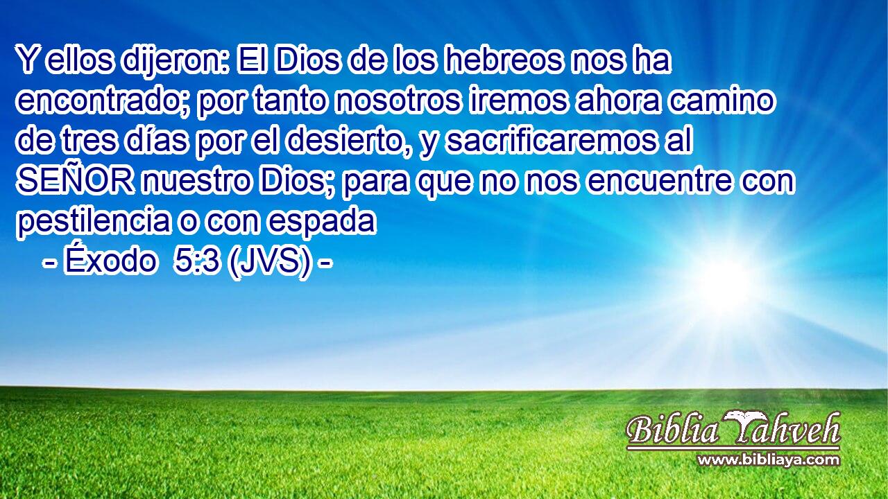 Y ellos dijeron: El Dios de los hebreos nos ha encontrado; por tanto nosotros iremos ahora camino de tres días por el desierto, y sacrificaremos al SEÑOR nuestro Dios; para que no nos encuentre con pestilencia o con espada