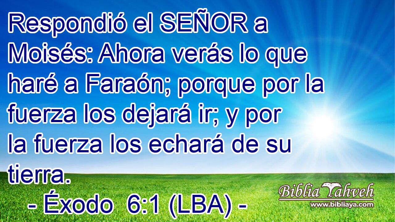 Respondió el SEÑOR a Moisés: Ahora verás lo que haré a Faraón; porque por la fuerza los dejará ir; y por la fuerza los echará de su tierra.