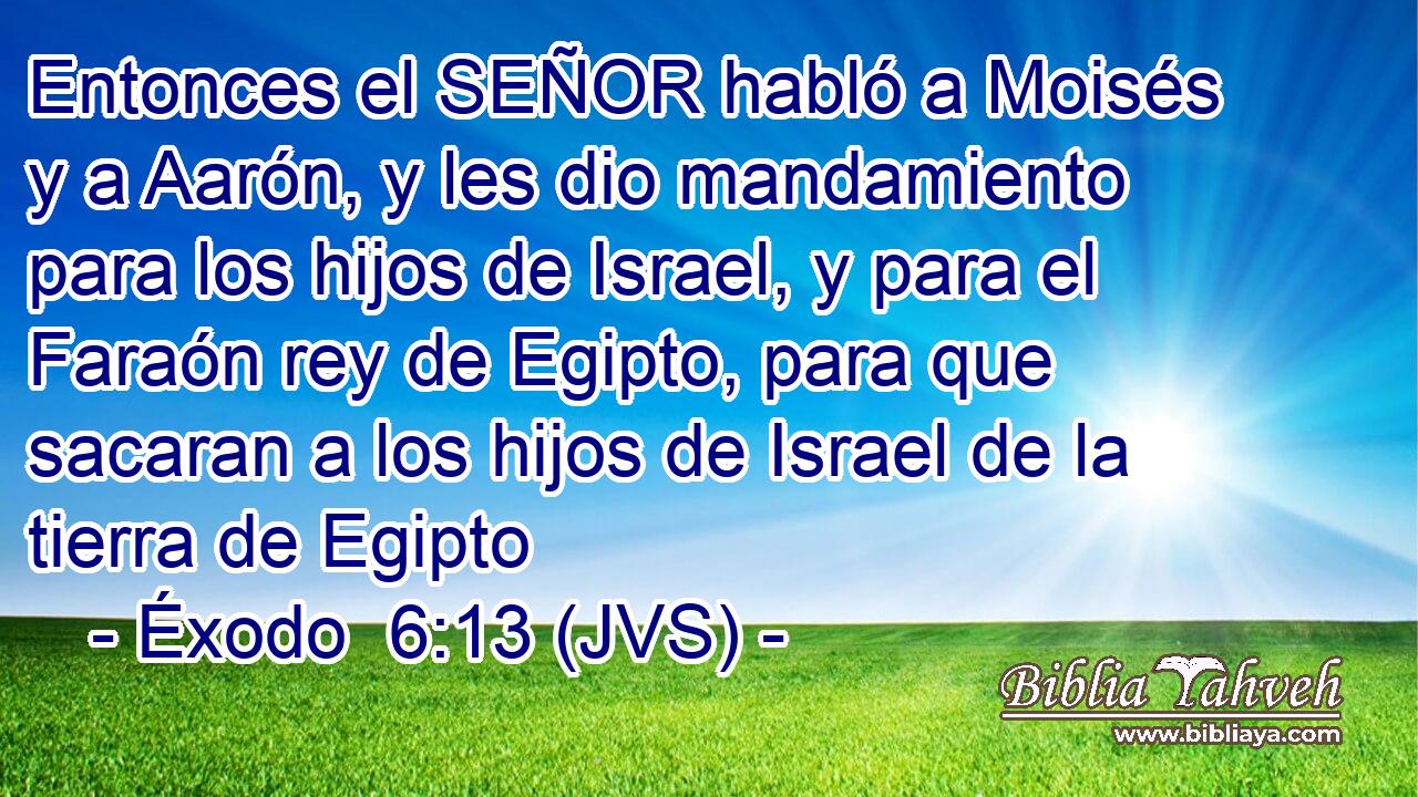 Entonces el SEÑOR habló a Moisés y a Aarón, y les dio mandamiento para los hijos de Israel, y para el Faraón rey de Egipto, para que sacaran a los hijos de Israel de la tierra de Egipto
