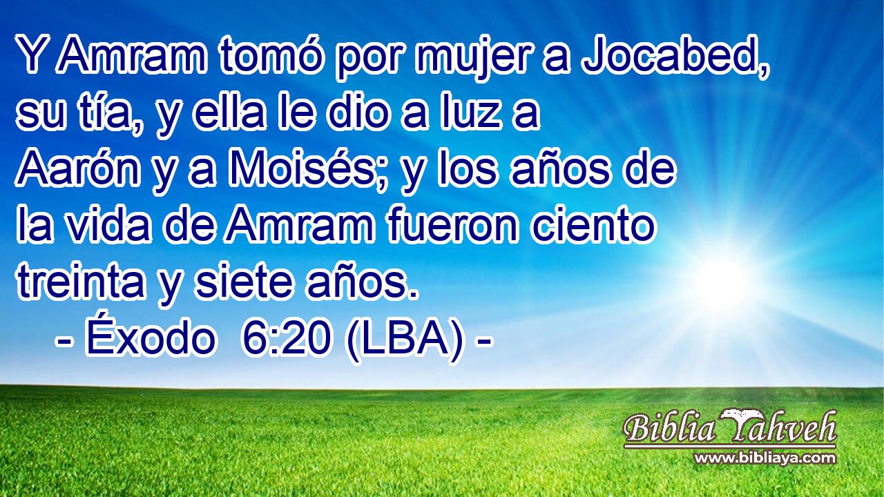Y Amram tomó por mujer a Jocabed, su tía, y ella le dio a luz a Aarón y a Moisés; y los años de la vida de Amram fueron ciento treinta y siete años.