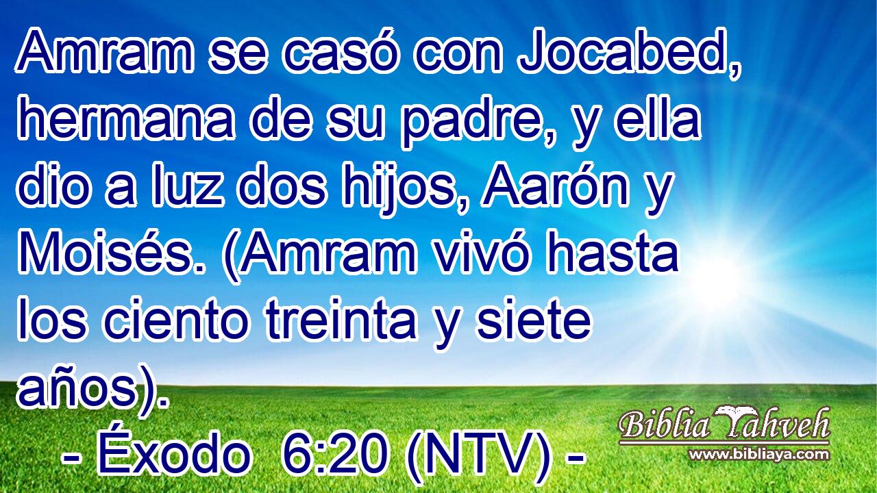 Amram se casó con Jocabed, hermana de su padre, y ella dio a luz dos hijos, Aarón y Moisés. (Amram vivó hasta los ciento treinta y siete años).