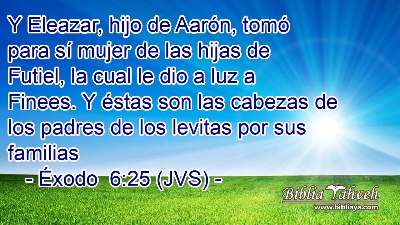 Y Eleazar, hijo de Aarón, tomó para sí mujer de las hijas de Futiel, la cual le dio a luz a Finees. Y éstas son las cabezas de los padres de los levitas por sus familias