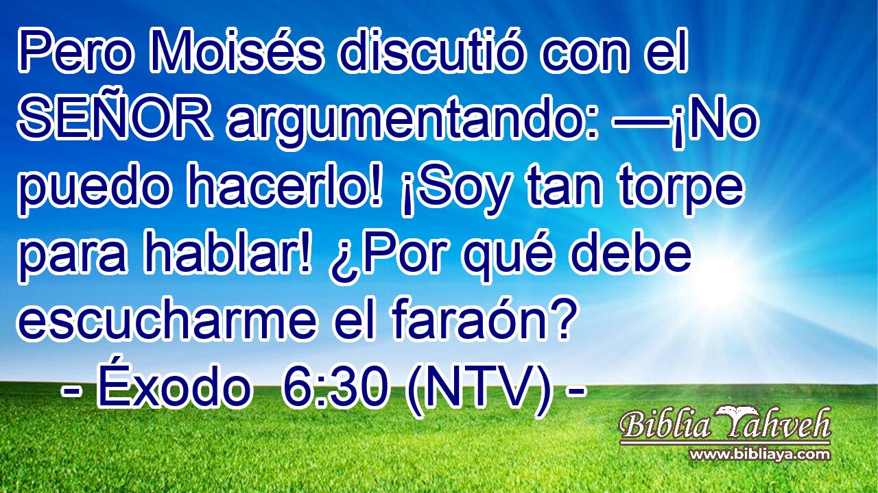 Pero Moisés discutió con el SEÑOR argumentando: —¡No puedo hacerlo! ¡Soy tan torpe para hablar! ¿Por qué debe escucharme el faraón?