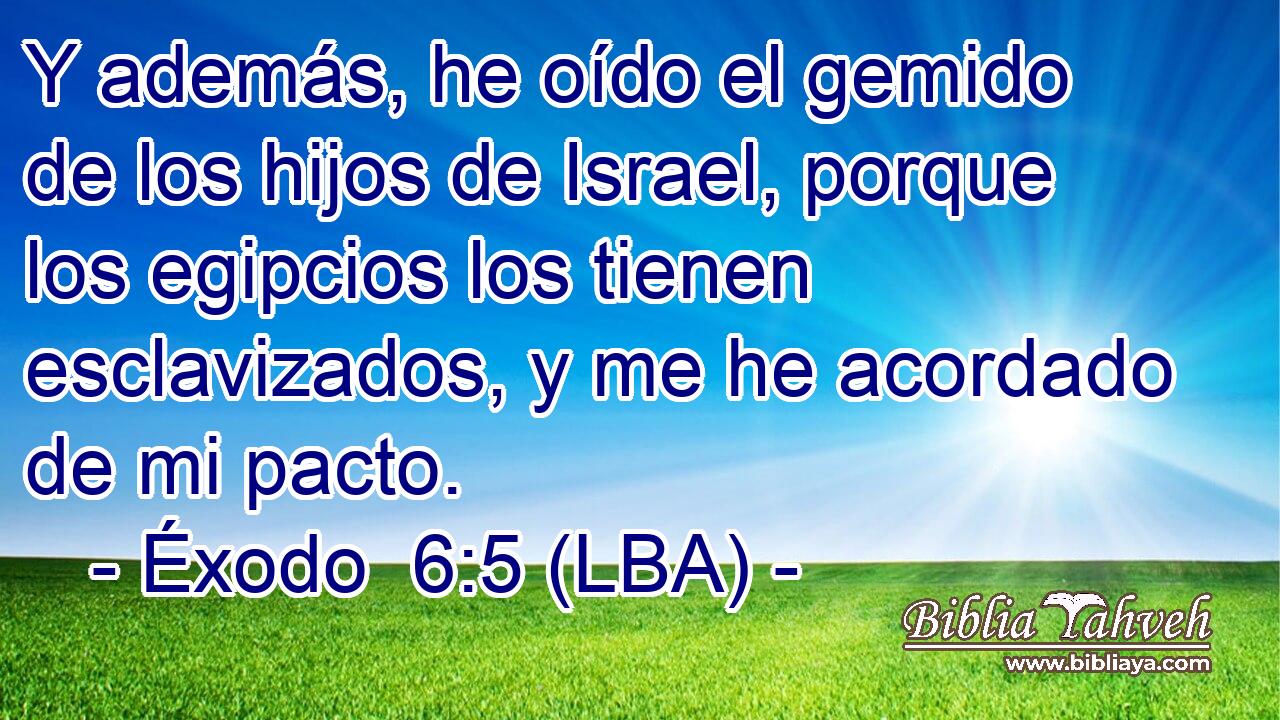 Y además, he oído el gemido de los hijos de Israel, porque los egipcios los tienen esclavizados, y me he acordado de mi pacto.