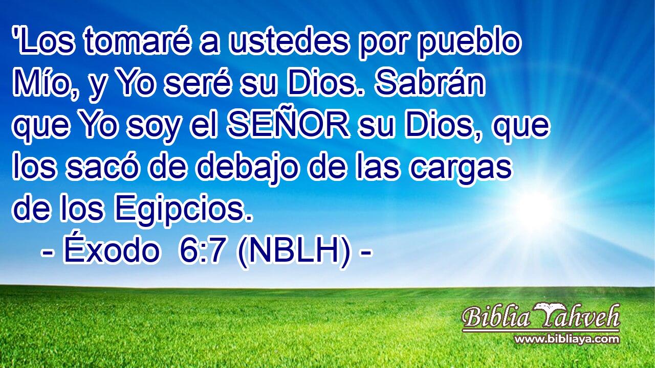  'Los tomaré a ustedes por pueblo Mío, y Yo seré su Dios. Sabrán que Yo soy el SEÑOR su Dios, que los sacó de debajo de las cargas de los Egipcios. 