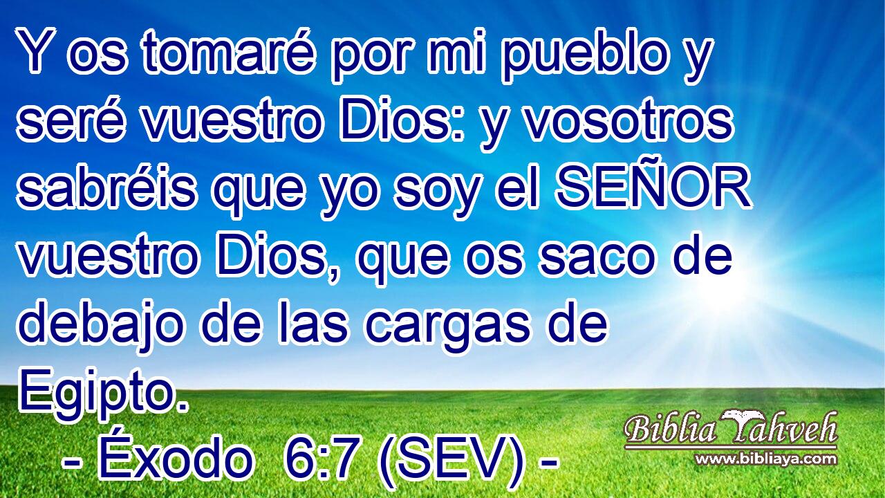 Y os tomaré por mi pueblo y seré vuestro Dios: y vosotros sabréis que yo soy el SEÑOR vuestro Dios, que os saco de debajo de las cargas de Egipto.
