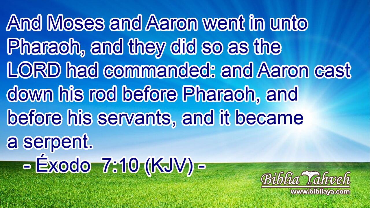 And Moses and Aaron went in unto Pharaoh, and they did so as the LORD had commanded: and Aaron cast down his rod before Pharaoh, and before his servants, and it became a serpent.