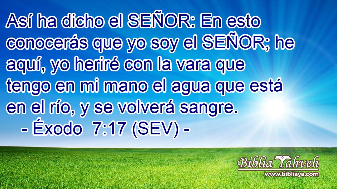 Así ha dicho el SEÑOR: En esto conocerás que yo soy el SEÑOR; he aquí, yo heriré con la vara que tengo en mi mano el agua que está en el río, y se volverá sangre.