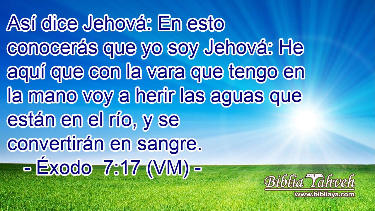  Así dice Jehová: En esto conocerás que yo soy Jehová: He aquí que con la vara que tengo en la mano voy a herir las aguas que están en el río, y se convertirán en sangre. 