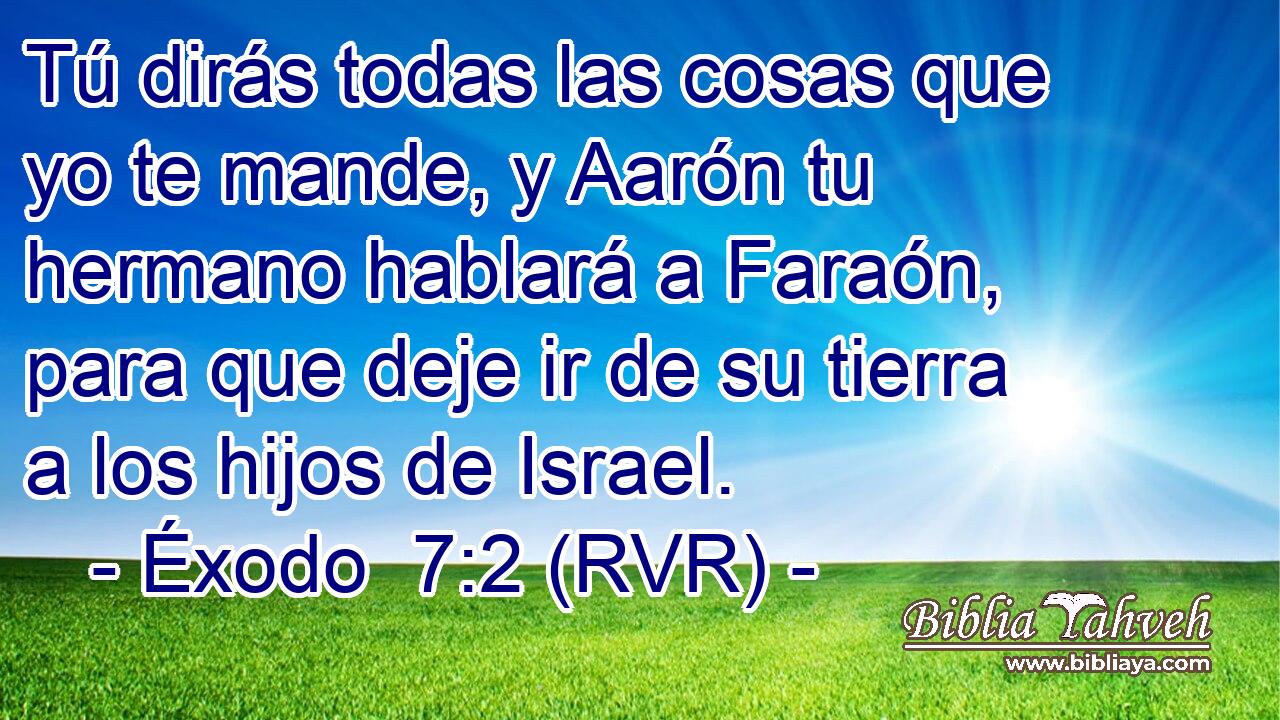 Tú dirás todas las cosas que yo te mande, y Aarón tu hermano hablará a Faraón, para que deje ir de su tierra a los hijos de Israel.
