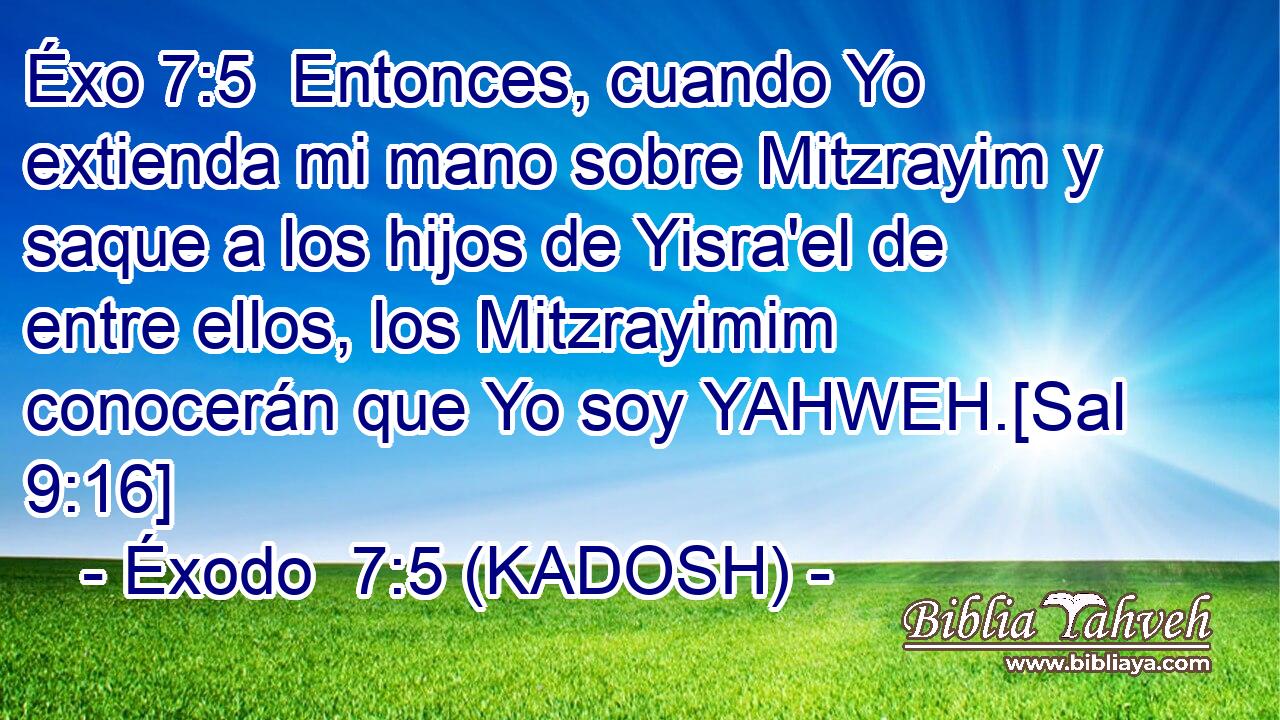  Entonces, cuando Yo extienda mi mano sobre Mitzrayim y saque a los hijos de Yisra'el de entre ellos, los Mitzrayimim conocerán que Yo soy YAHWEH.[Sal 9:16] 