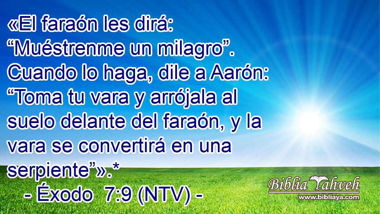«El faraón les dirá: “Muéstrenme un milagro”. Cuando lo haga, dile a Aarón: “Toma tu vara y arrójala al suelo delante del faraón, y la vara se convertirá en una serpiente”».*