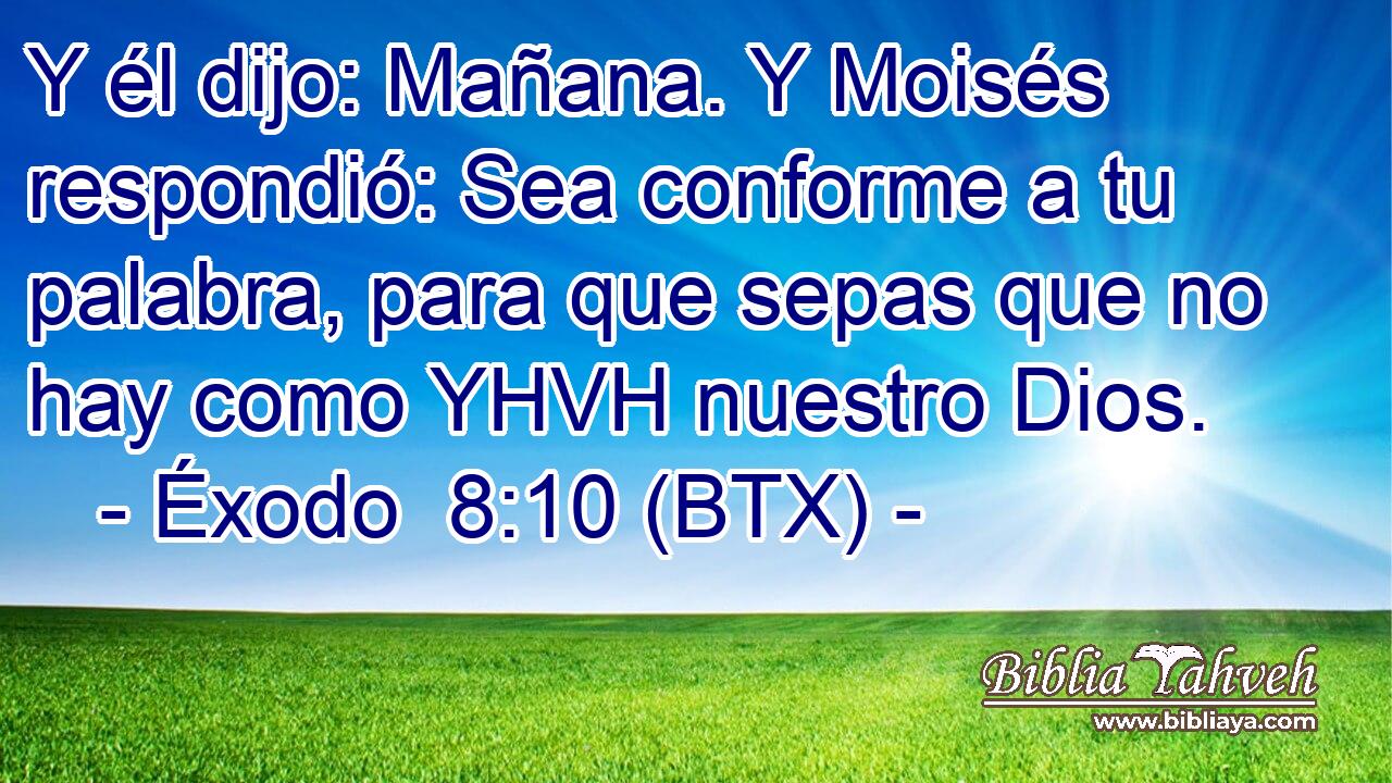 Y él dijo: Mañana. Y Moisés respondió: Sea conforme a tu palabra, para que sepas que no hay como YHVH nuestro Dios.