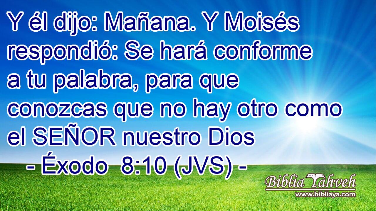 Y él dijo: Mañana. Y Moisés respondió: Se hará conforme a tu palabra, para que conozcas que no hay otro como el SEÑOR nuestro Dios