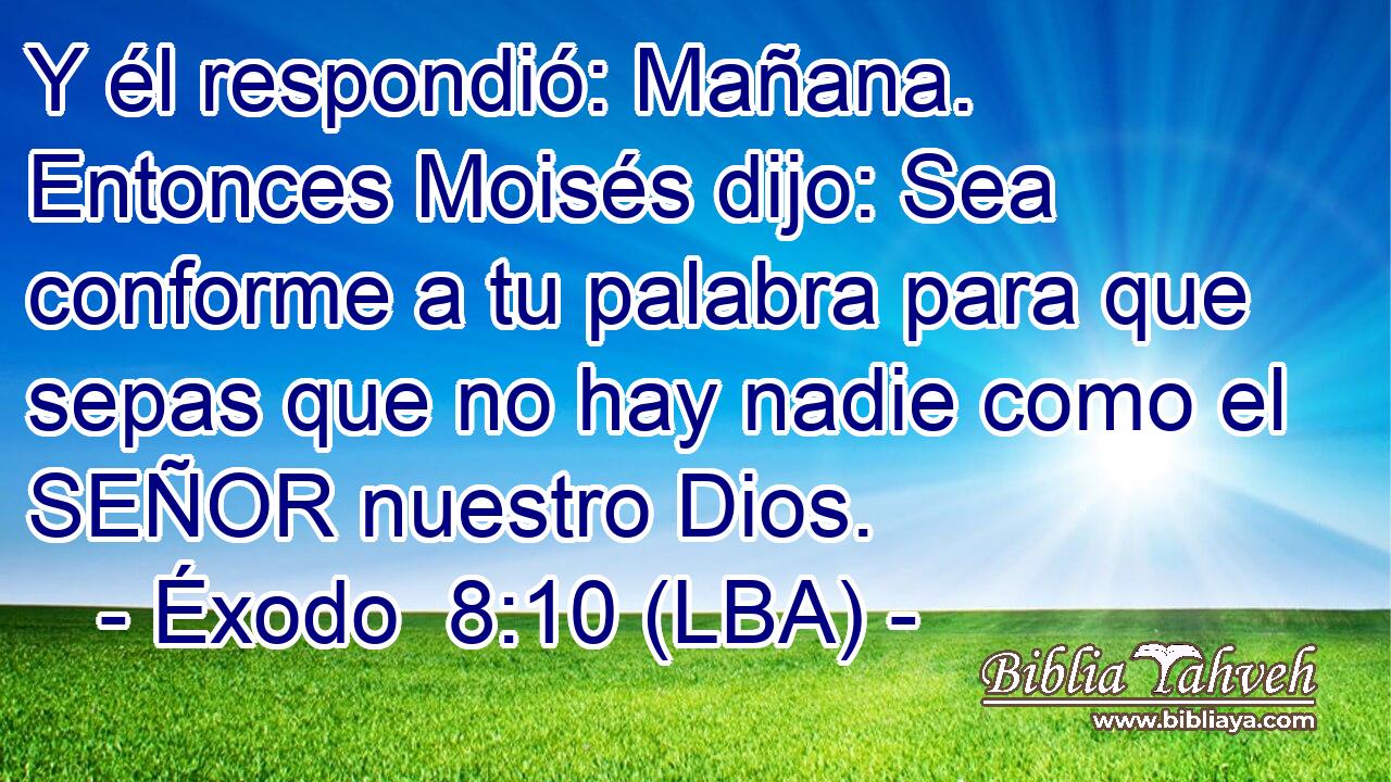 Y él respondió: Mañana. Entonces Moisés dijo: Sea conforme a tu palabra para que sepas que no hay nadie como el SEÑOR nuestro Dios.