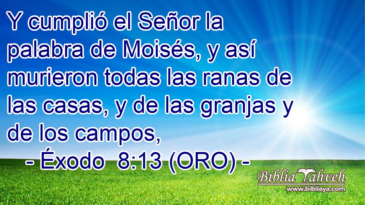 Y cumplió el Señor la palabra de Moisés, y así murieron todas las ranas de las casas, y de las granjas y de los campos, 