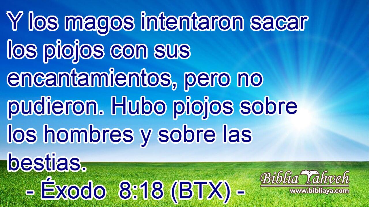 Y los magos intentaron sacar los piojos con sus encantamientos, pero no pudieron. Hubo piojos sobre los hombres y sobre las bestias.