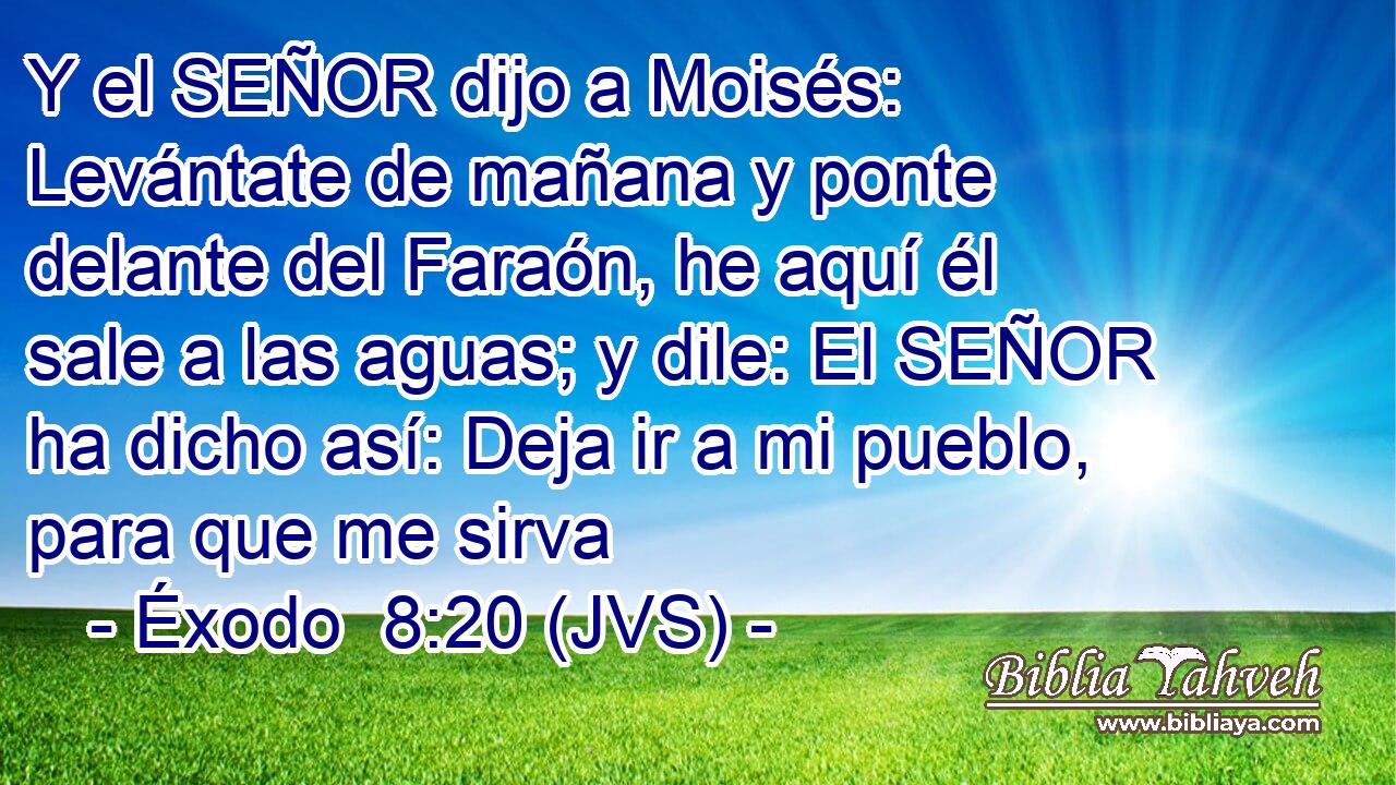 Y el SEÑOR dijo a Moisés: Levántate de mañana y ponte delante del Faraón, he aquí él sale a las aguas; y dile: El SEÑOR ha dicho así: Deja ir a mi pueblo, para que me sirva