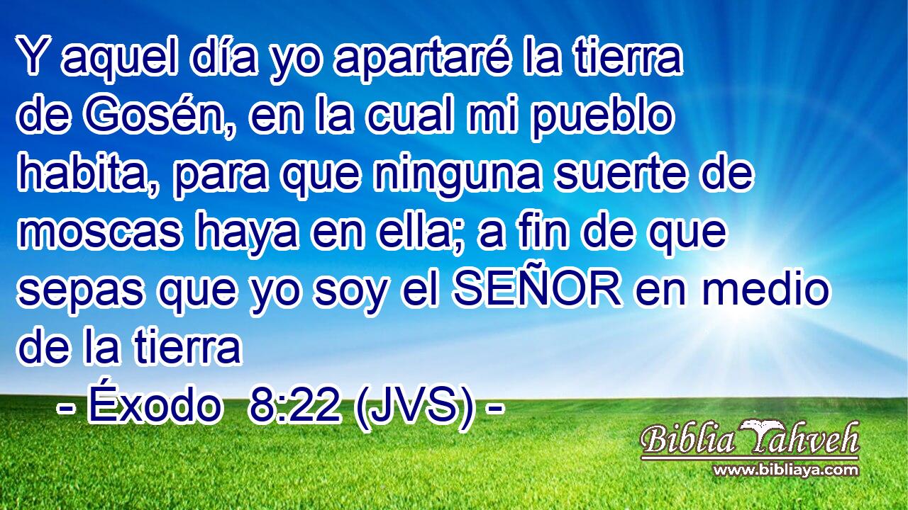 Y aquel día yo apartaré la tierra de Gosén, en la cual mi pueblo habita, para que ninguna suerte de moscas haya en ella; a fin de que sepas que yo soy el SEÑOR en medio de la tierra