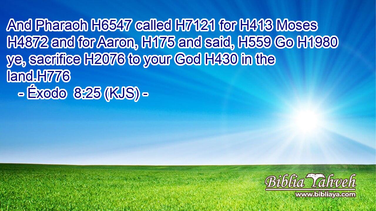 And Pharaoh H6547 called H7121 for H413 Moses H4872 and for Aaron, H175 and said, H559 Go H1980 ye, sacrifice H2076 to your God H430 in the land.H776
