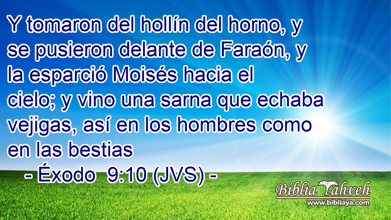 Y tomaron del hollín del horno, y se pusieron delante de Faraón, y la esparció Moisés hacia el cielo; y vino una sarna que echaba vejigas, así en los hombres como en las bestias
