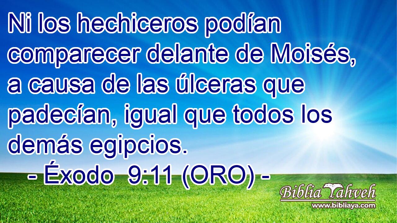  Ni los hechiceros podían comparecer delante de Moisés, a causa de las úlceras que padecían, igual que todos los demás egipcios. 
