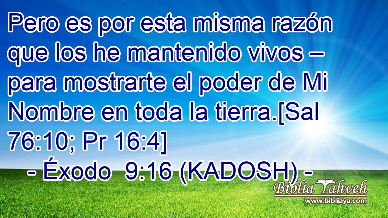  Pero es por esta misma razón que los he mantenido vivos – para mostrarte el poder de Mi Nombre en toda la tierra.[Sal 76:10; Pr 16:4] 