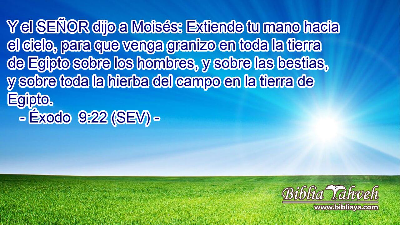 Y el SEÑOR dijo a Moisés: Extiende tu mano hacia el cielo, para que venga granizo en toda la tierra de Egipto sobre los hombres, y sobre las bestias, y sobre toda la hierba del campo en la tierra de Egipto.