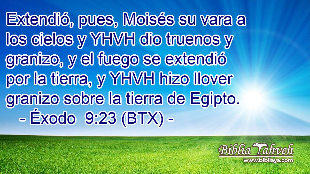 Extendió, pues, Moisés su vara a los cielos y YHVH dio truenos y granizo, y el fuego se extendió por la tierra, y YHVH hizo llover granizo sobre la tierra de Egipto.