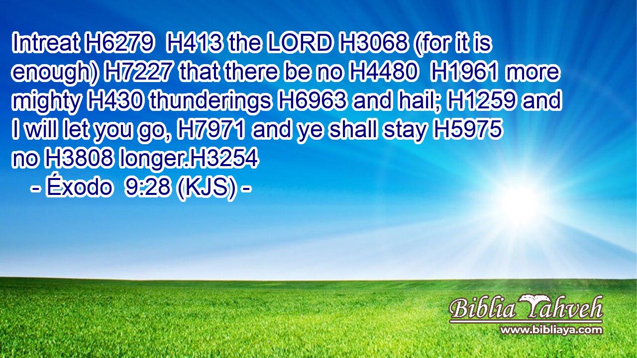 Intreat H6279  H413 the LORD H3068 (for it is enough) H7227 that there be no H4480  H1961 more mighty H430 thunderings H6963 and hail; H1259 and I will let you go, H7971 and ye shall stay H5975 no H3808 longer.H3254