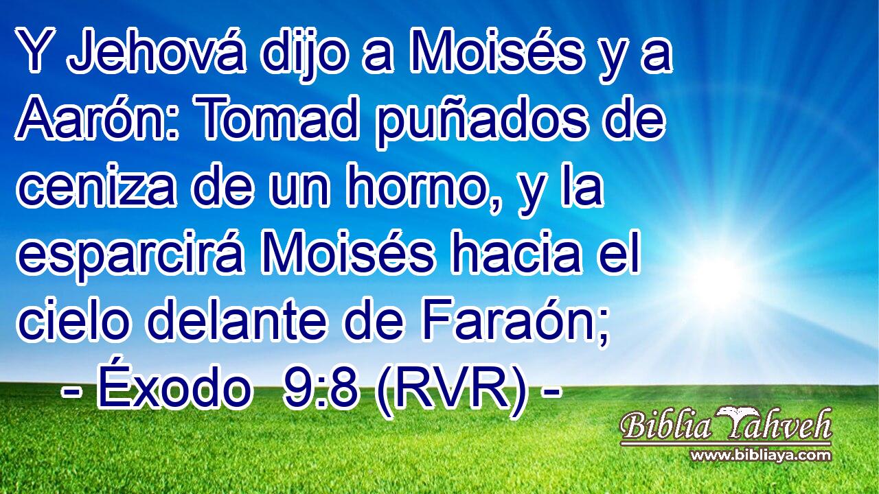 Y Jehová dijo a Moisés y a Aarón: Tomad puñados de ceniza de un horno, y la esparcirá Moisés hacia el cielo delante de Faraón;
