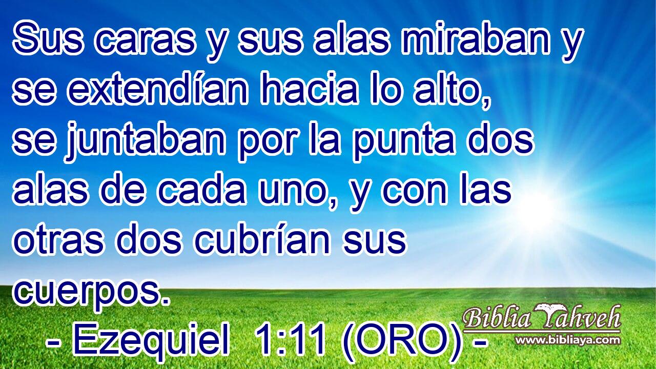  Sus caras y sus alas miraban y se extendían hacia lo alto, se juntaban por la punta dos alas de cada uno, y con las otras dos cubrían sus cuerpos. 
