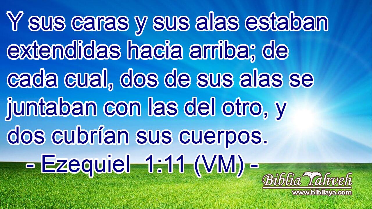  Y sus caras y sus alas estaban extendidas hacia arriba; de cada cual, dos de sus alas se juntaban con las del otro, y dos cubrían sus cuerpos. 
