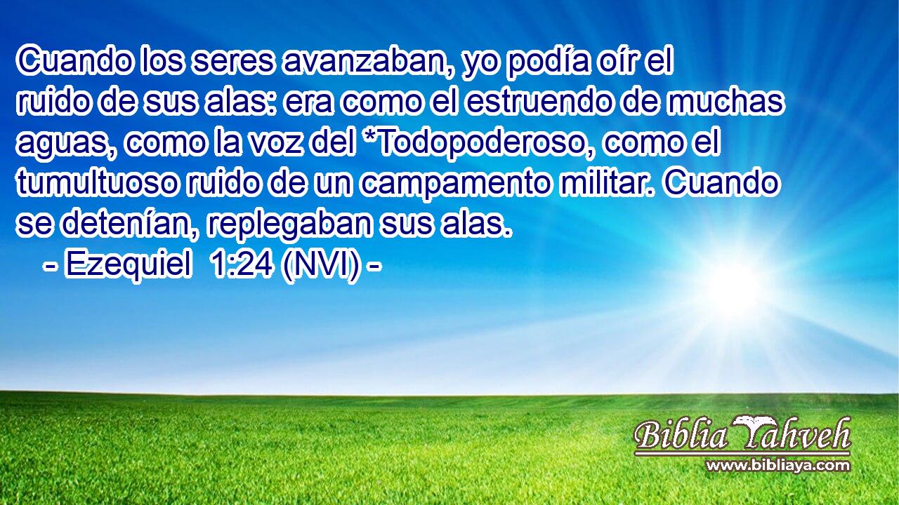  Cuando los seres avanzaban, yo podía oír el ruido de sus alas: era como el estruendo de muchas aguas, como la voz del *Todopoderoso, como el tumultuoso ruido de un campamento militar. Cuando se detenían, replegaban sus alas. 