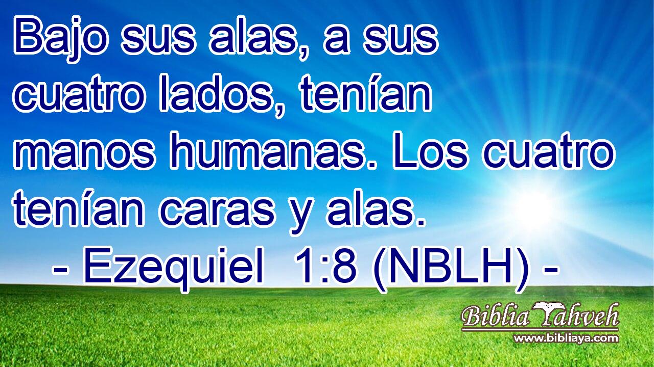  Bajo sus alas, a sus cuatro lados, tenían manos humanas. Los cuatro tenían caras y alas. 