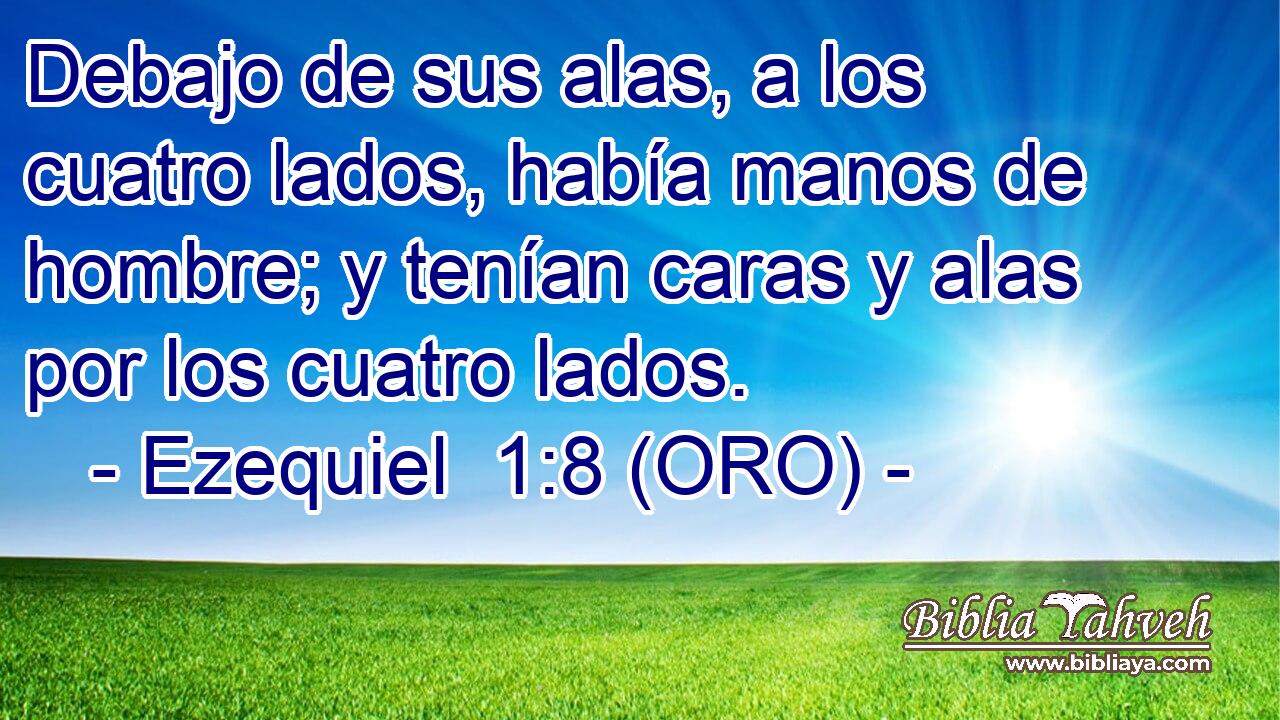  Debajo de sus alas, a los cuatro lados, había manos de hombre; y tenían caras y alas por los cuatro lados. 